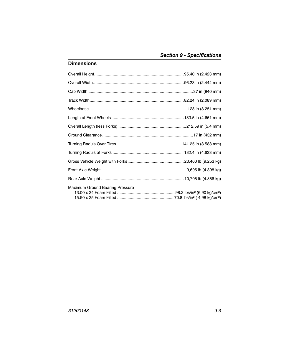 Dimensions | JLG G6-42P Operator Manual User Manual | Page 115 / 124