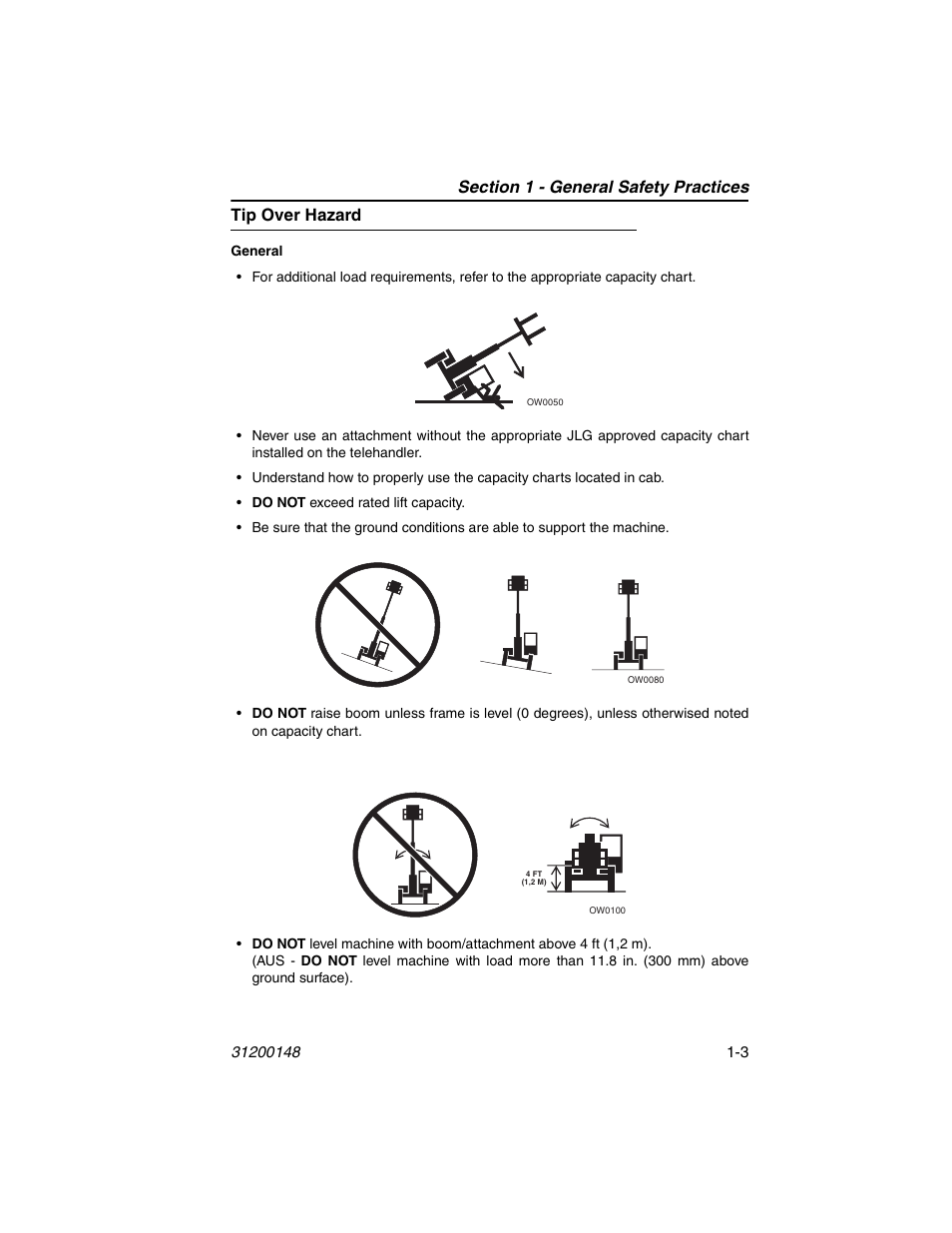 Tip over hazard, Tip over hazard -3 | JLG G6-42P Operator Manual User Manual | Page 13 / 124