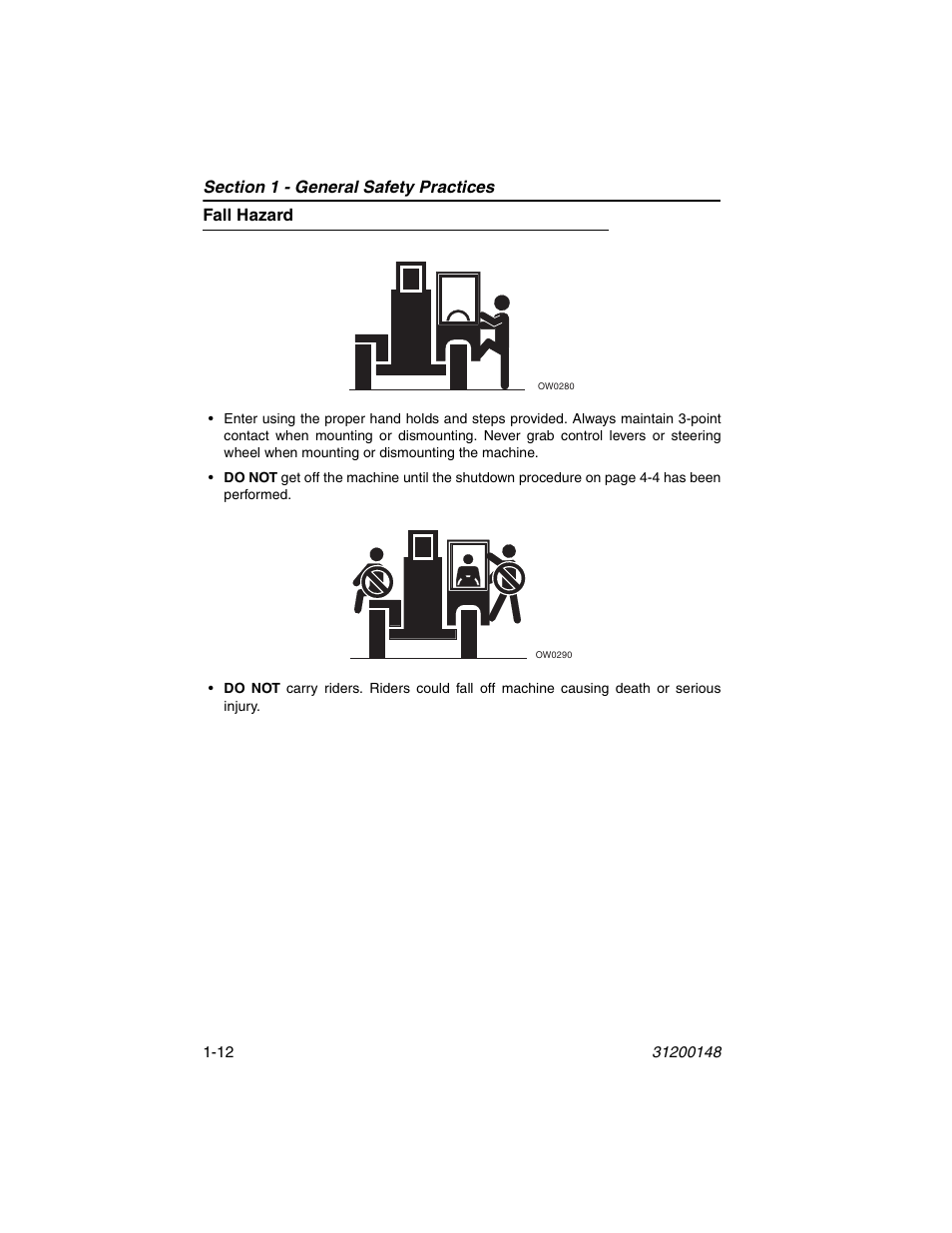 Fall hazard, Fall hazard -12 | JLG G6-42P Operator Manual User Manual | Page 22 / 124