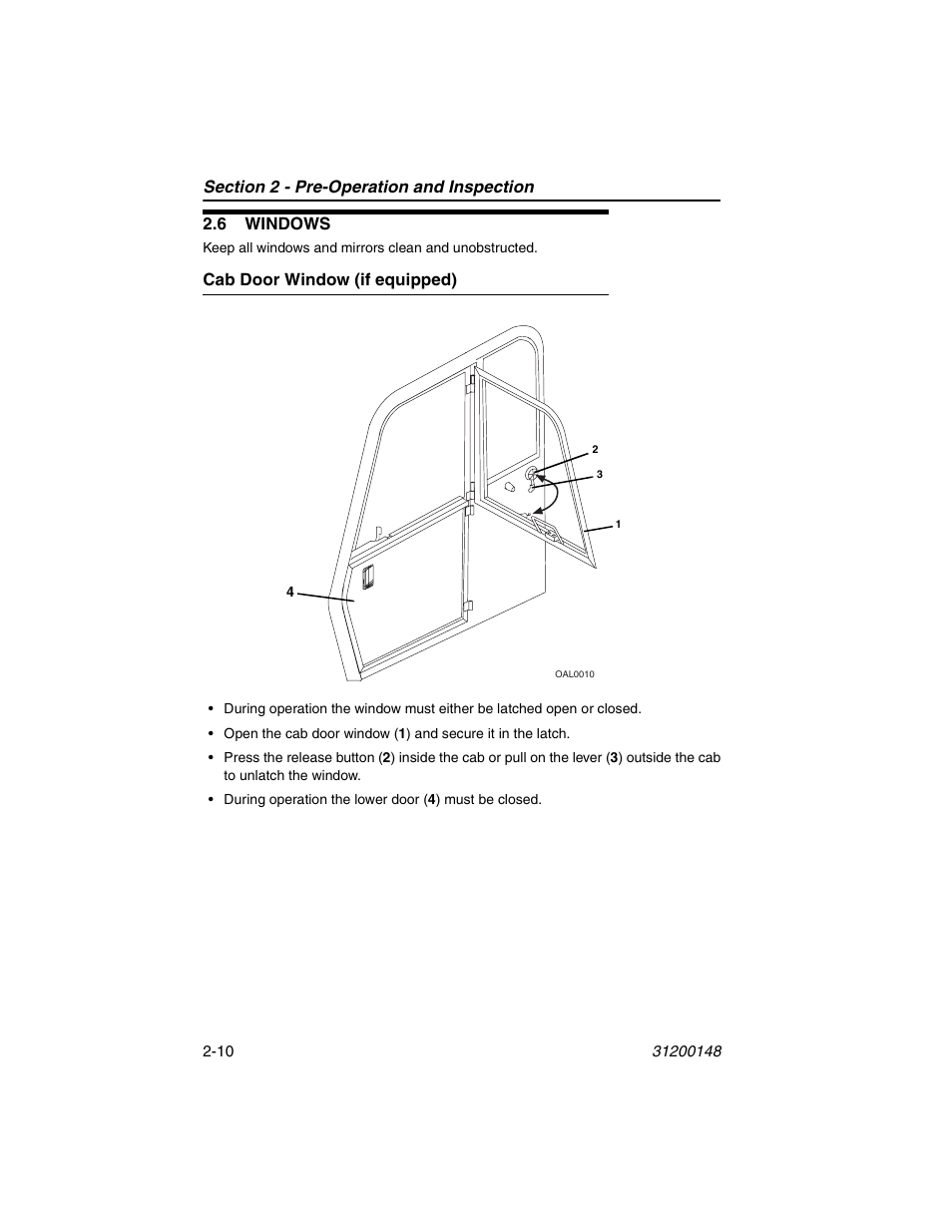 6 windows, Cab door window (if equipped), 6 windows -10 | Cab door window (if equipped) -10 | JLG G6-42P Operator Manual User Manual | Page 34 / 124