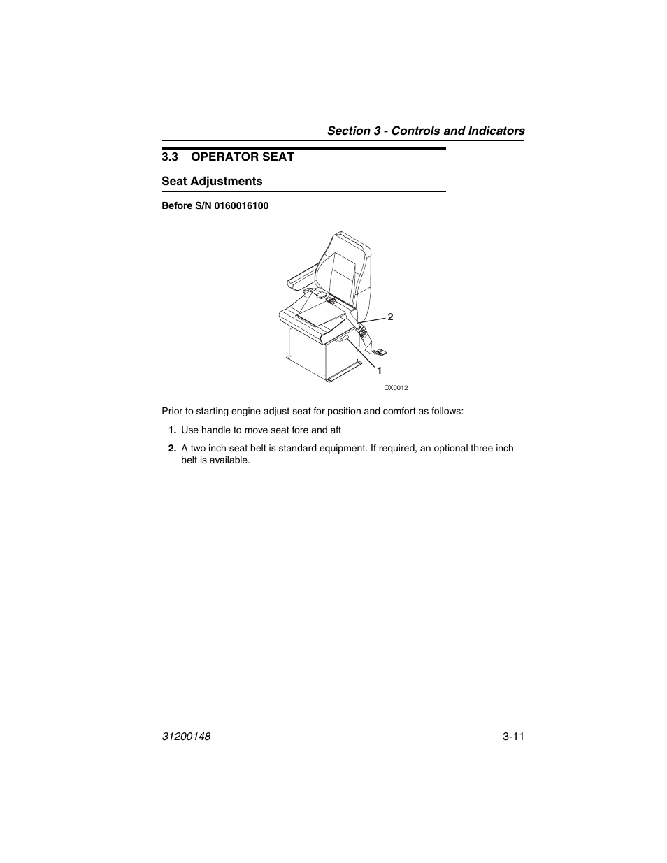 3 operator seat, Seat adjustments, 3 operator seat -11 | Seat adjustments -11 | JLG G6-42P Operator Manual User Manual | Page 45 / 124