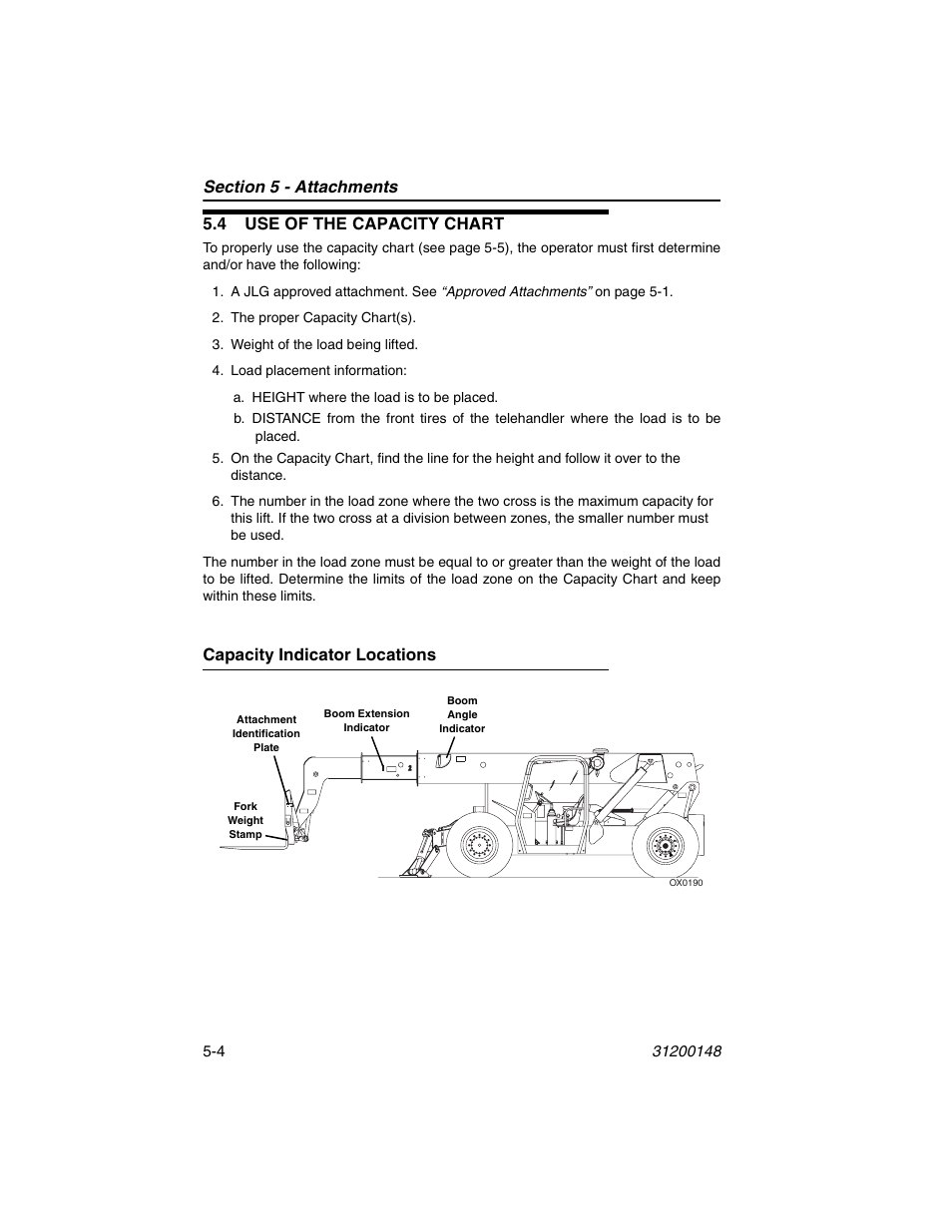 4 use of the capacity chart, Capacity indicator locations, 4 use of the capacity chart -4 | Capacity indicator locations -4 | JLG G6-42P Operator Manual User Manual | Page 64 / 124