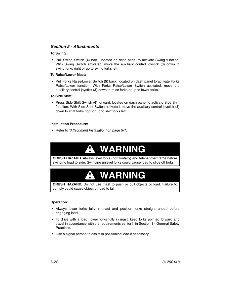 Warning | JLG G6-42P Operator Manual User Manual | Page 82 / 124