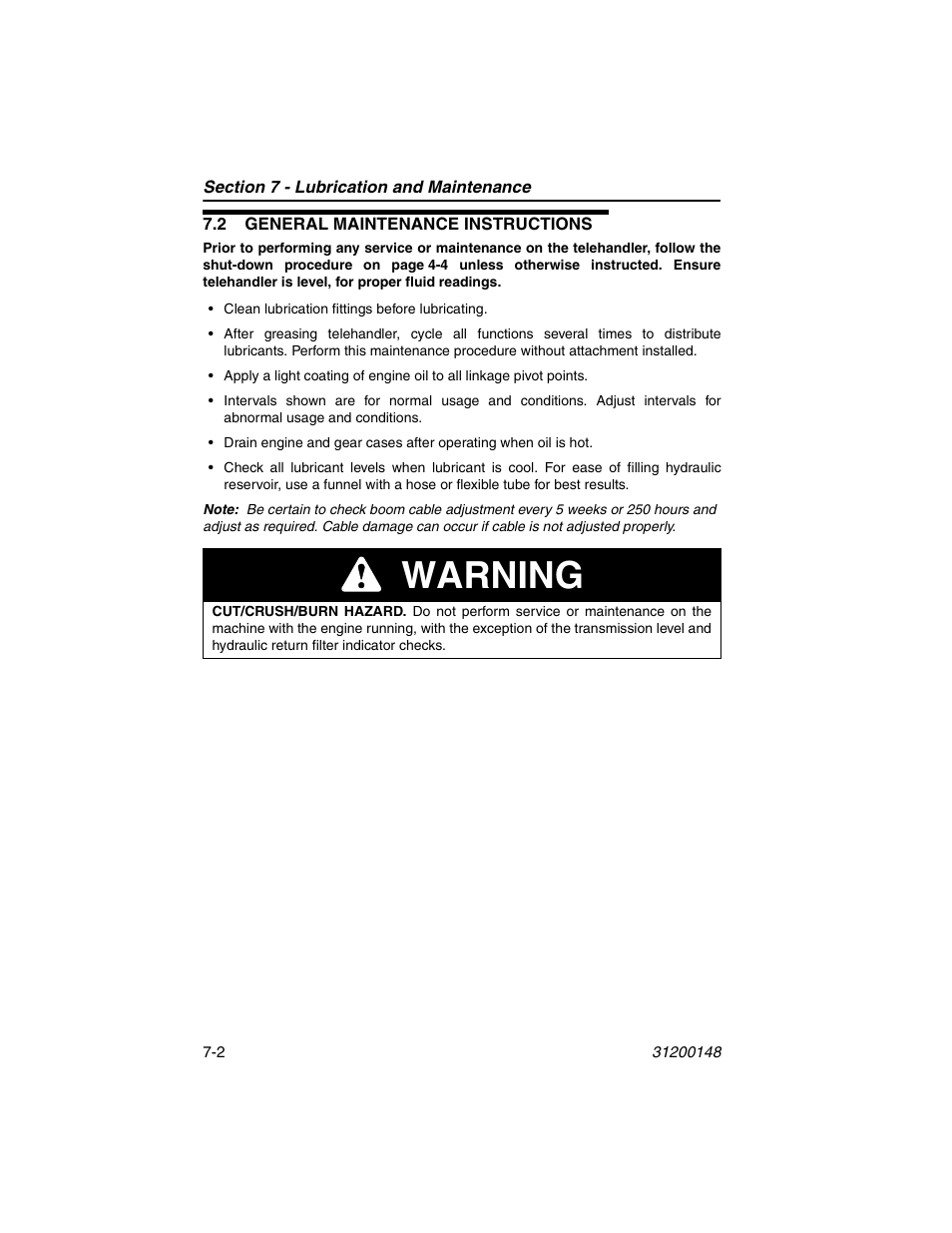 2 general maintenance instructions, 2 general maintenance instructions -2, Warning | JLG G6-42P Operator Manual User Manual | Page 92 / 124