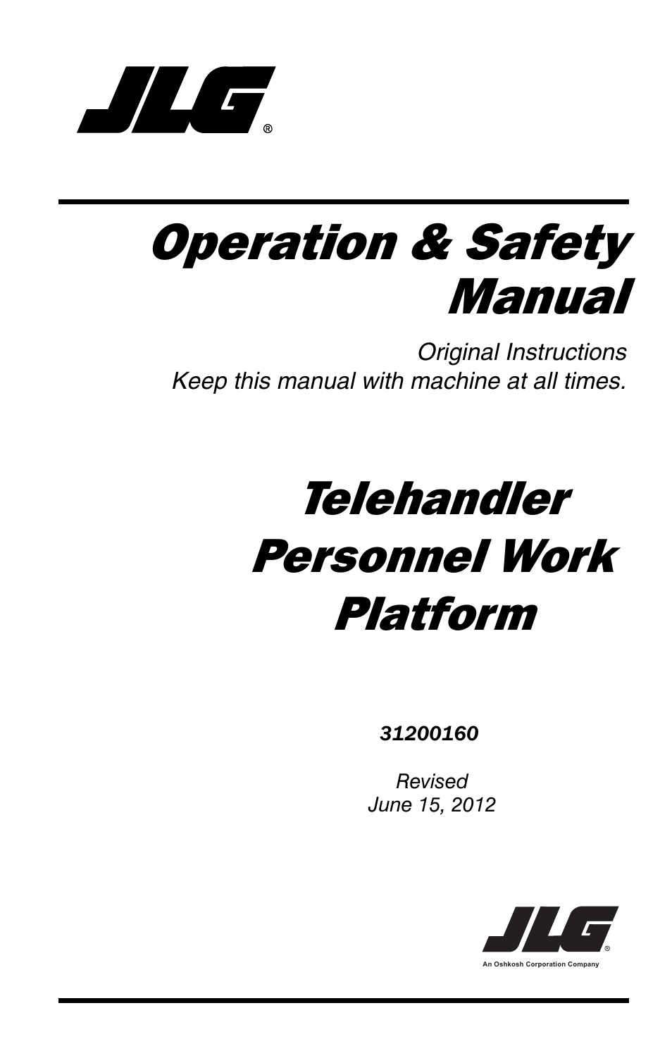 JLG Telehandler Personnel Work Platform User Manual | 44 pages