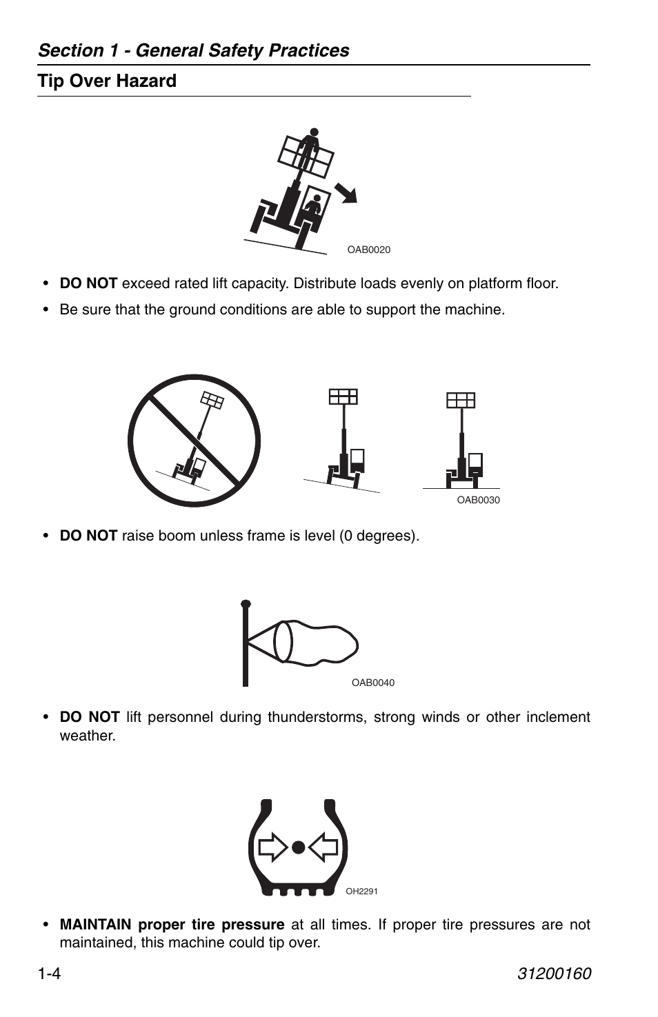 Tip over hazard, Tip over hazard -4 | JLG Telehandler Personnel Work Platform User Manual | Page 12 / 44