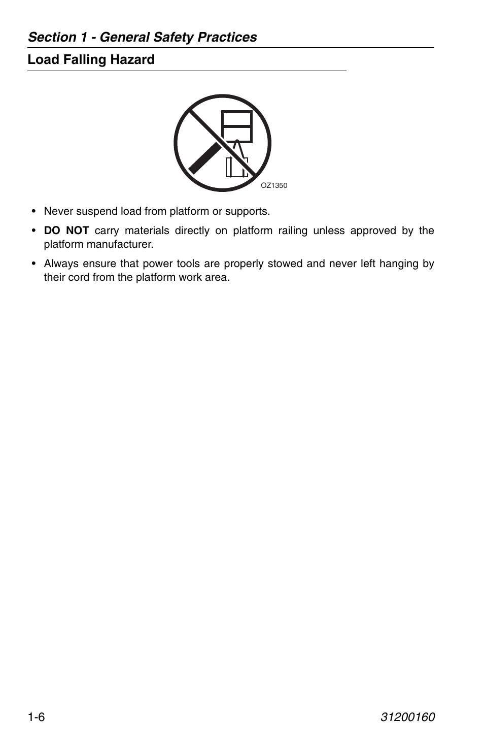 Load falling hazard, Load falling hazard -6 | JLG Telehandler Personnel Work Platform User Manual | Page 14 / 44