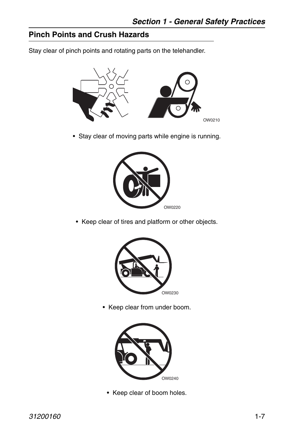 Pinch points and crush hazards, Pinch points and crush hazards -7 | JLG Telehandler Personnel Work Platform User Manual | Page 15 / 44