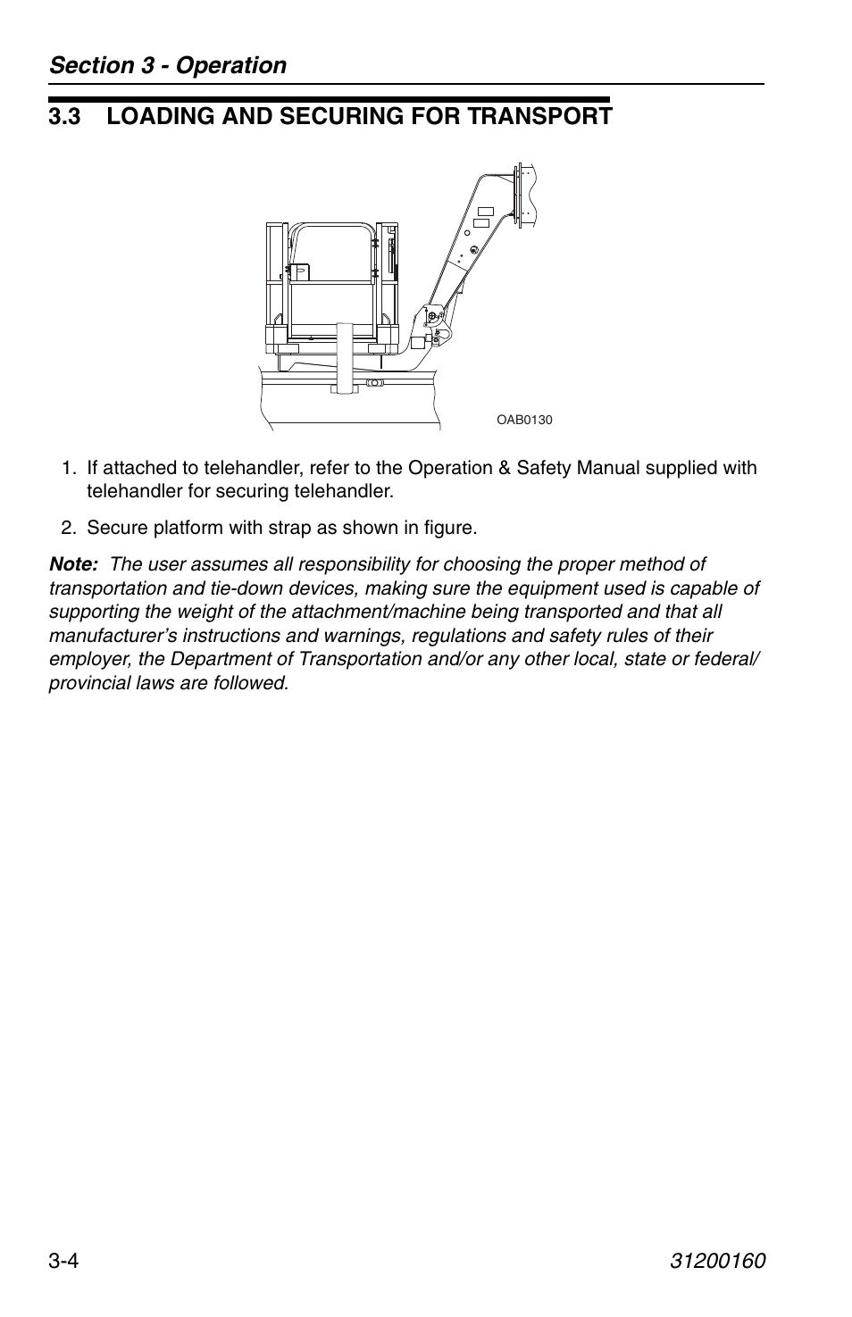 3 loading and securing for transport, 3 loading and securing for transport -4 | JLG Telehandler Personnel Work Platform User Manual | Page 30 / 44