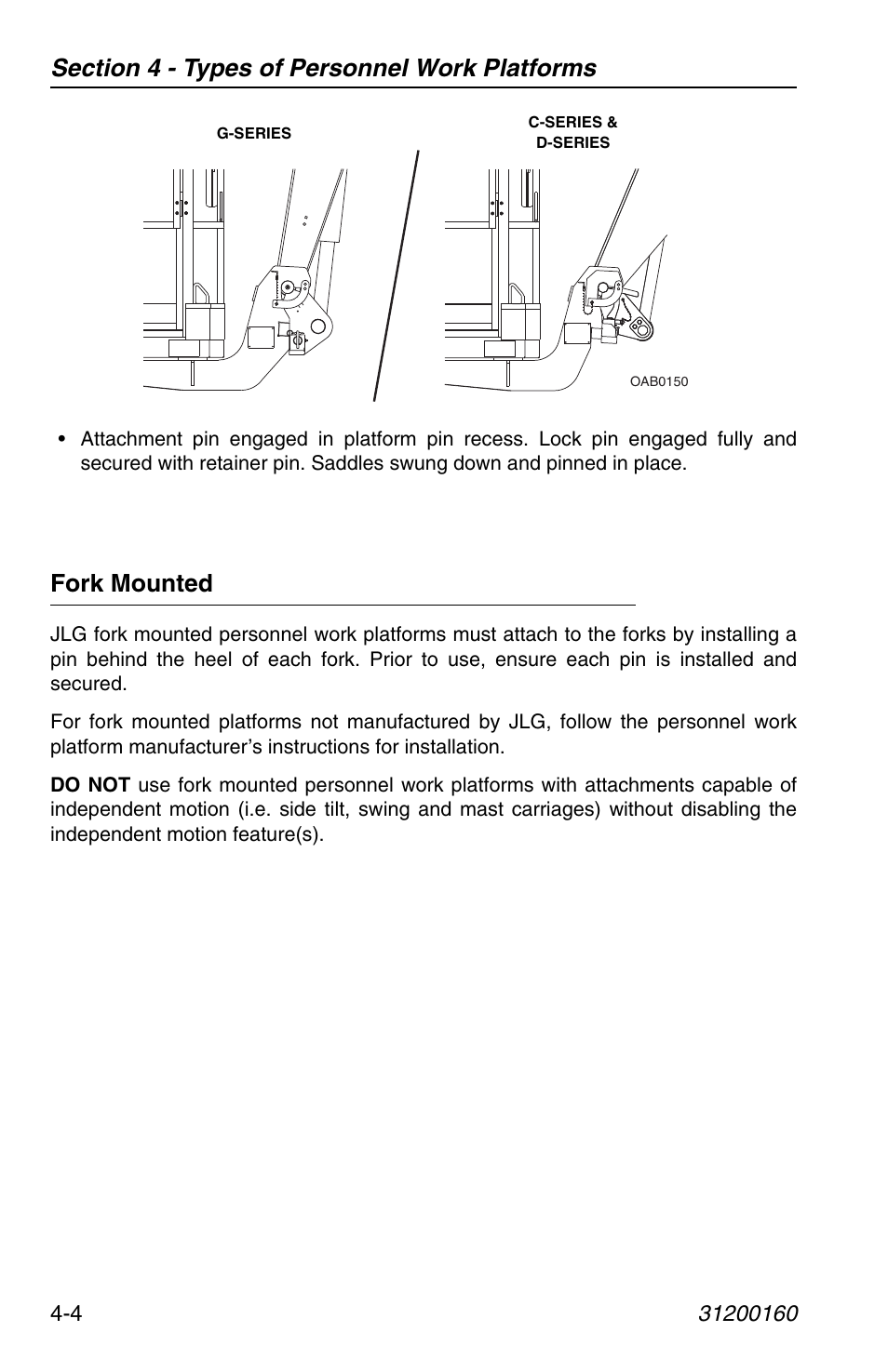 Fork mounted, Fork mounted -4 | JLG Telehandler Personnel Work Platform User Manual | Page 34 / 44