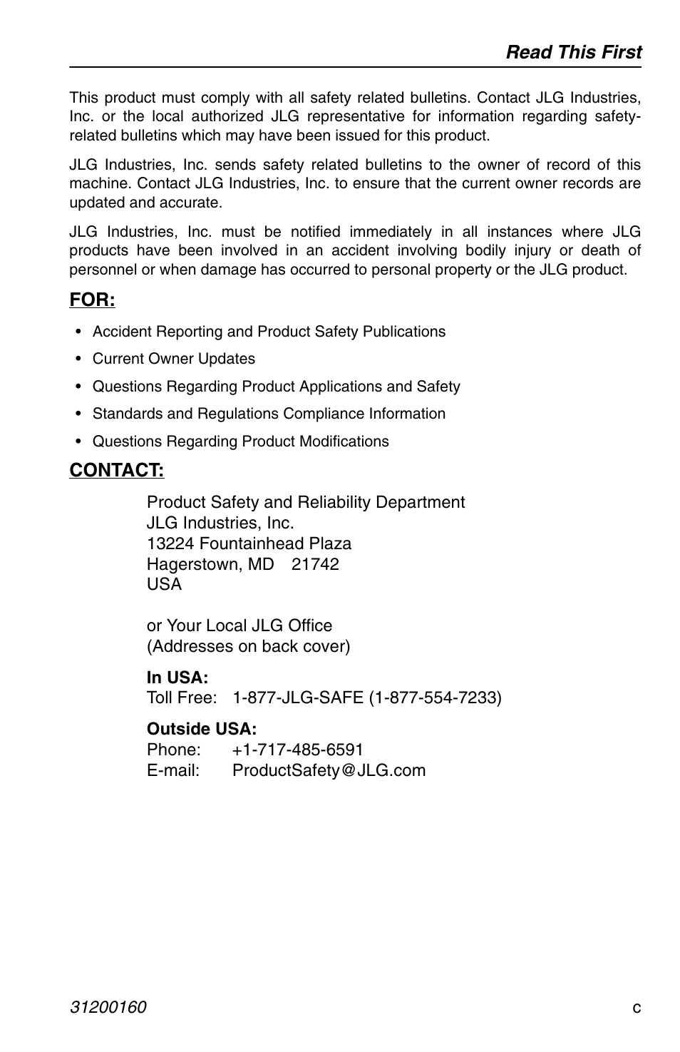 JLG Telehandler Personnel Work Platform User Manual | Page 5 / 44
