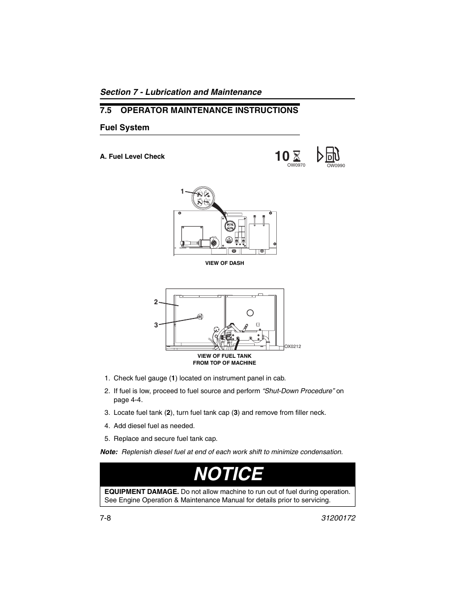 5 operator maintenance instructions, Fuel system, 5 operator maintenance instructions -8 | Fuel system -8, Notice, 5 operator maintenance instructions fuel system | JLG 544D-10 Operator Manual User Manual | Page 116 / 142