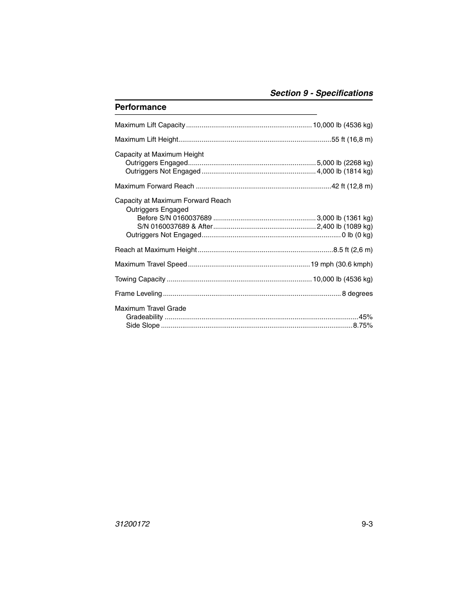 Performance, Performance -3 | JLG 544D-10 Operator Manual User Manual | Page 133 / 142