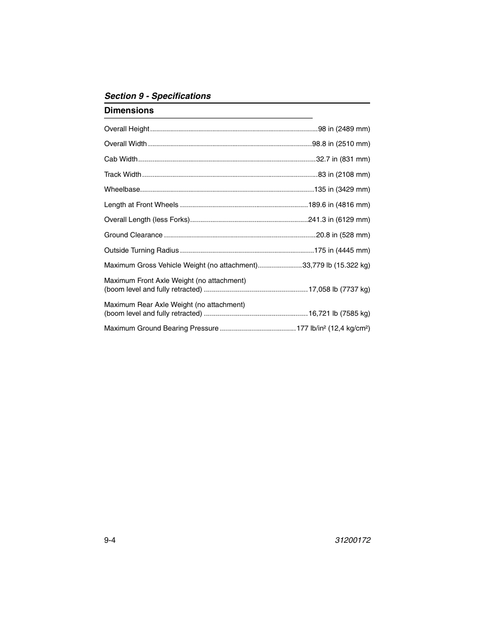 Dimensions, Dimensions -4 | JLG 544D-10 Operator Manual User Manual | Page 134 / 142