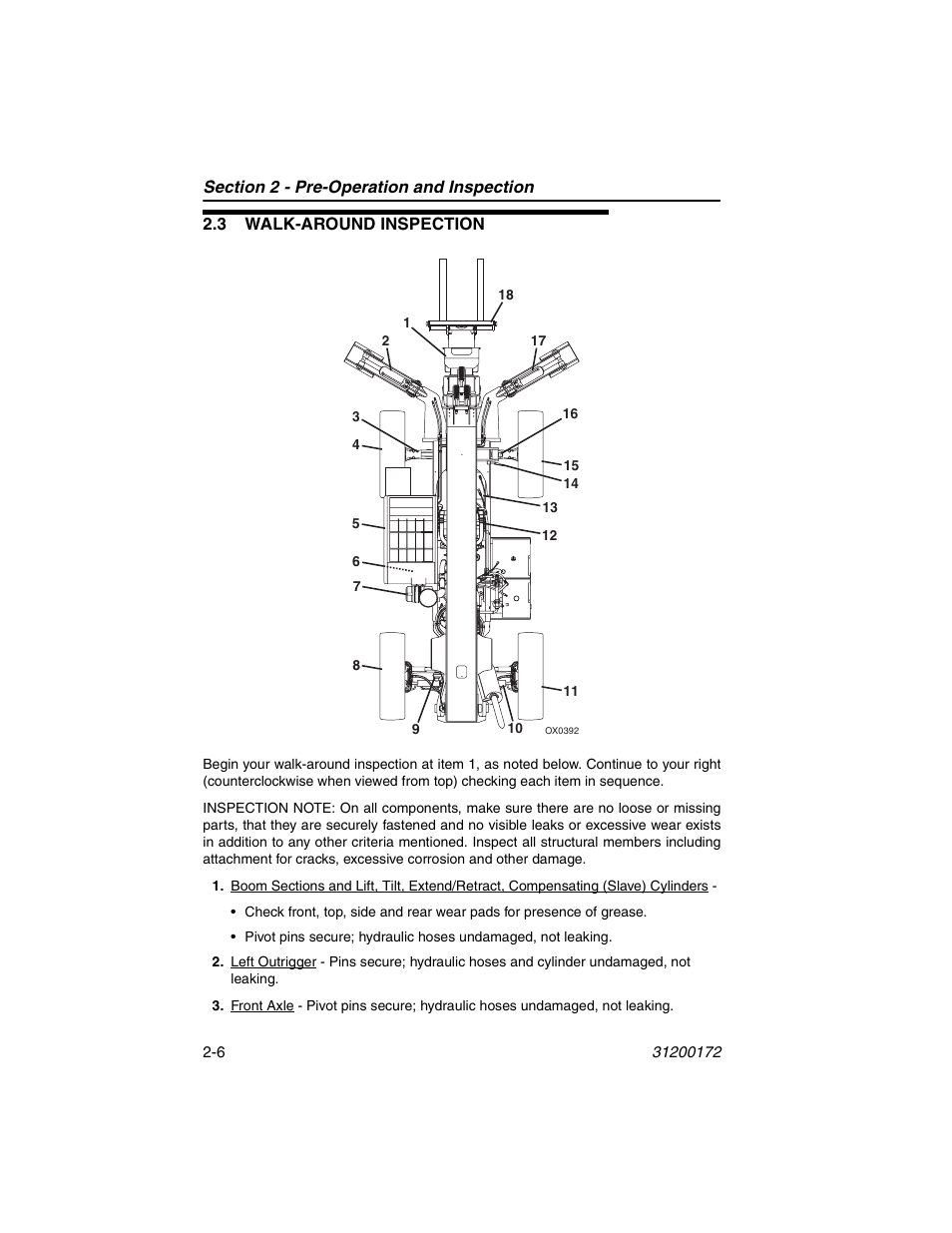 3 walk-around inspection, 3 walk-around inspection -6 | JLG 544D-10 Operator Manual User Manual | Page 30 / 142