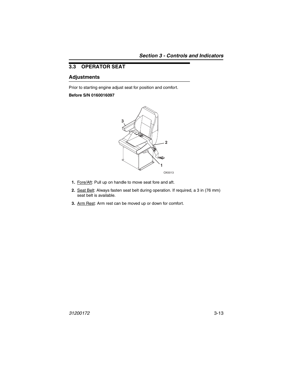 3 operator seat, Adjustments, 3 operator seat -13 | Adjustments -13 | JLG 544D-10 Operator Manual User Manual | Page 47 / 142