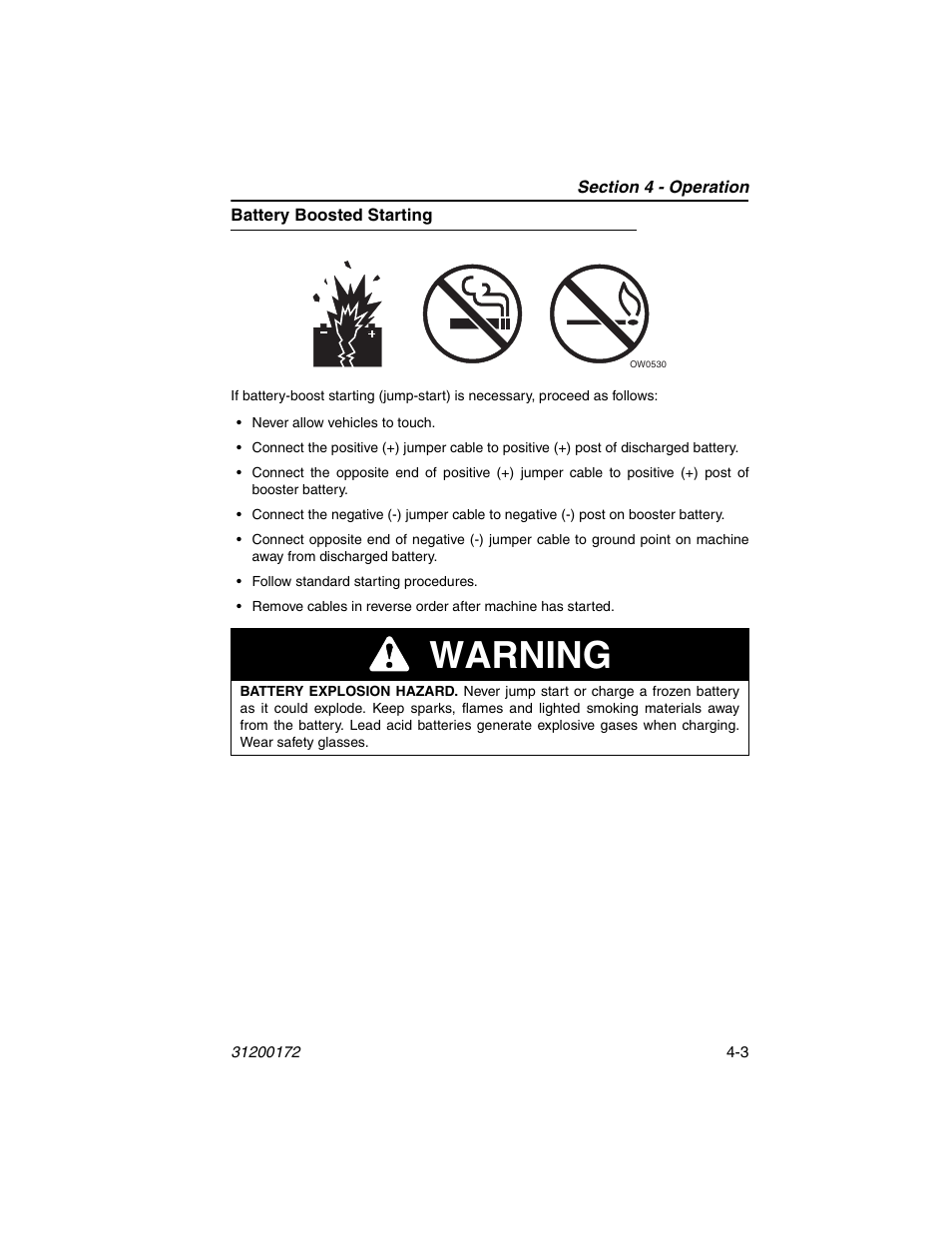 Battery boosted starting, Battery boosted starting -3, Warning | JLG 544D-10 Operator Manual User Manual | Page 53 / 142