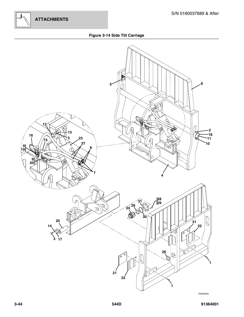 Figure 3-14 side tilt carriage, Side tilt carriage -44 | JLG 544D-10 Parts Manual User Manual | Page 102 / 730