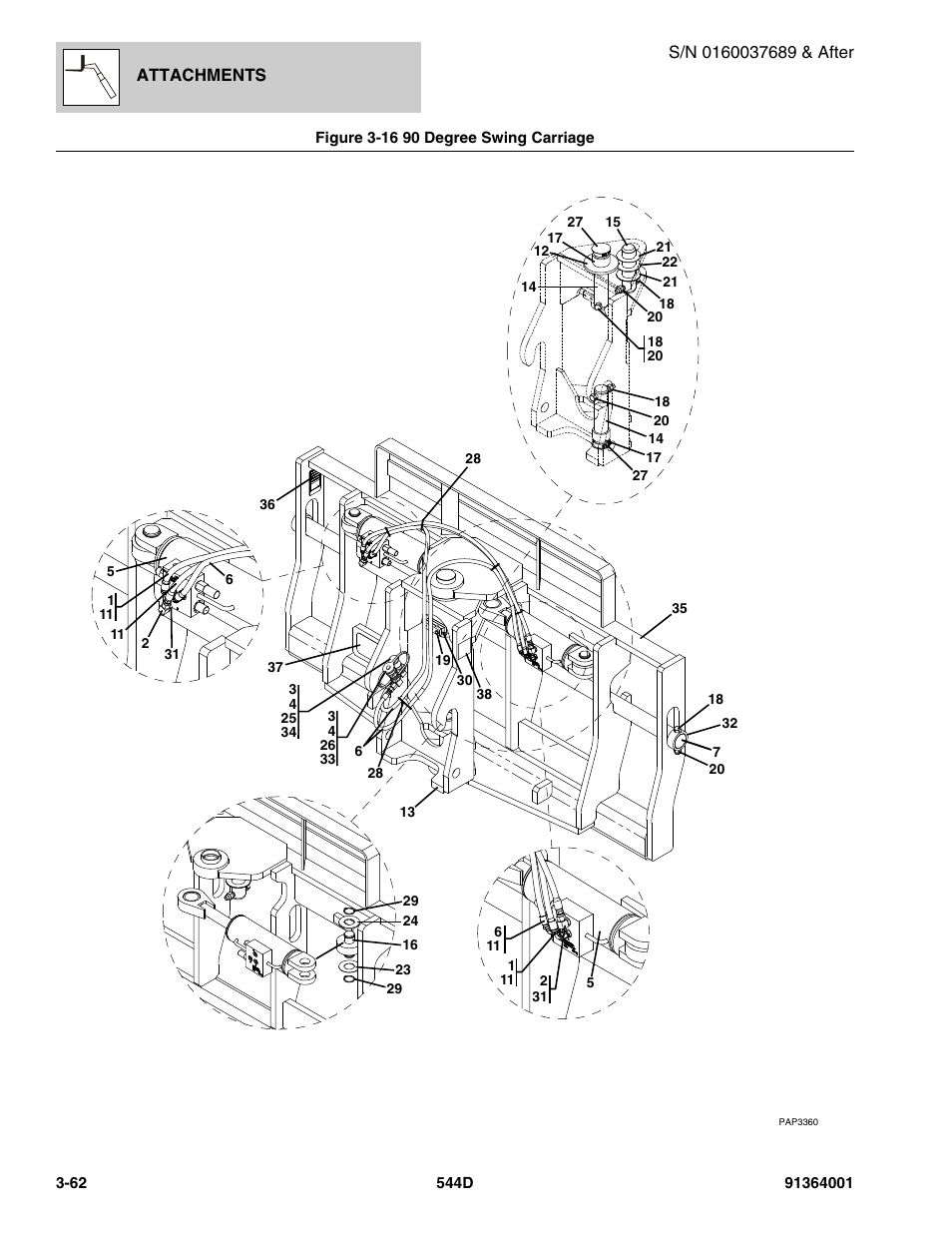 Figure 3-16 90 degree swing carriage, 90 degree swing carriage -62 | JLG 544D-10 Parts Manual User Manual | Page 120 / 730