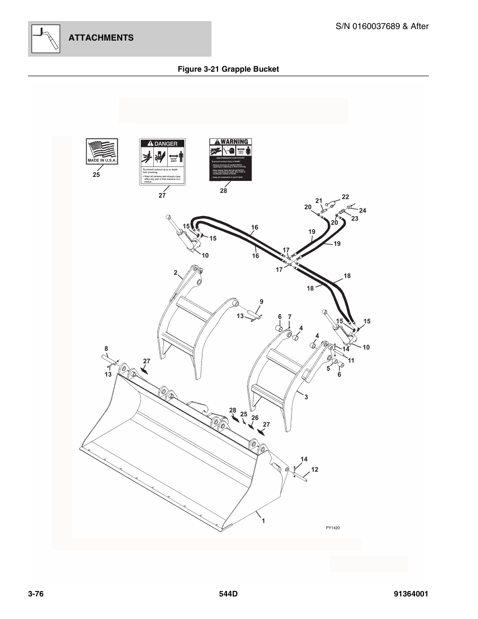 Figure 3-21 grapple bucket, Grapple bucket -76 | JLG 544D-10 Parts Manual User Manual | Page 134 / 730