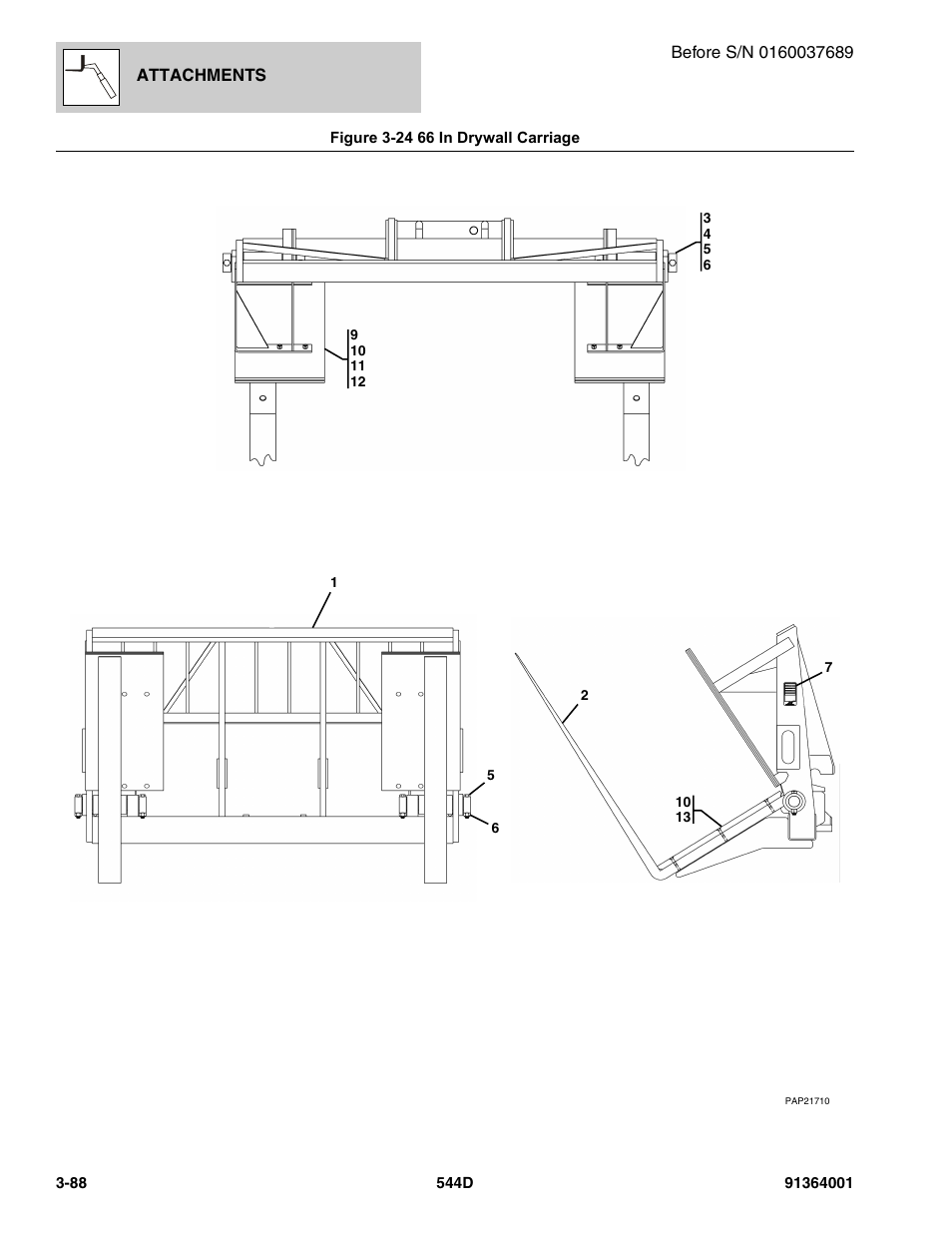 Figure 3-24 66 in drywall carriage, 66 in drywall carriage -88 | JLG 544D-10 Parts Manual User Manual | Page 146 / 730