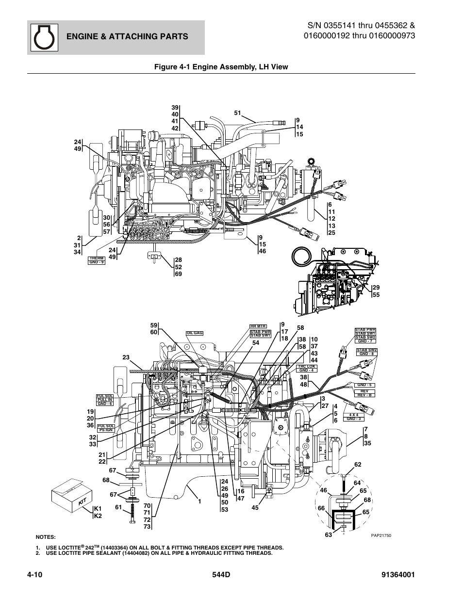 Engine & attaching parts, Figure 4-1 engine assembly, lh view | JLG 544D-10 Parts Manual User Manual | Page 158 / 730