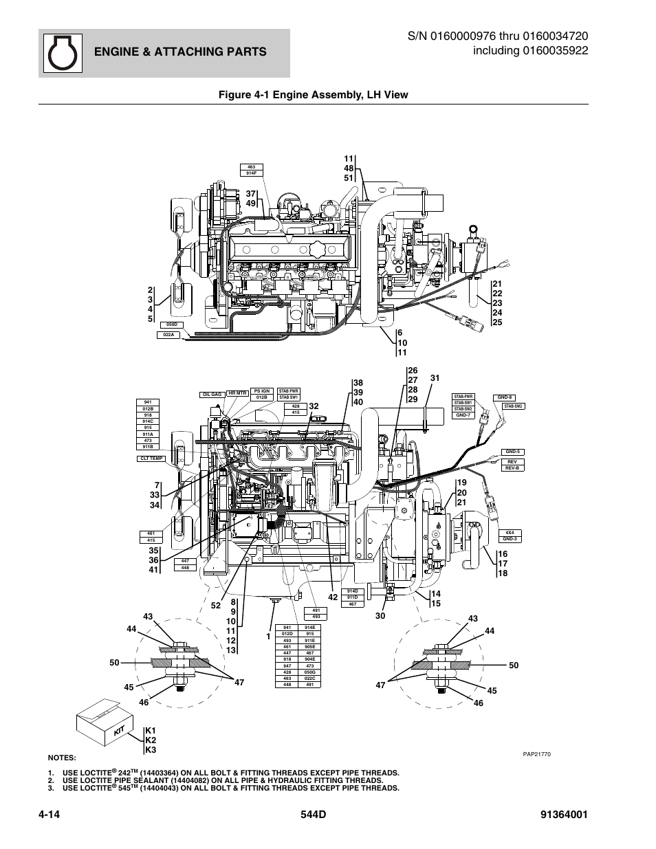 Engine & attaching parts, Figure 4-1 engine assembly, lh view | JLG 544D-10 Parts Manual User Manual | Page 162 / 730