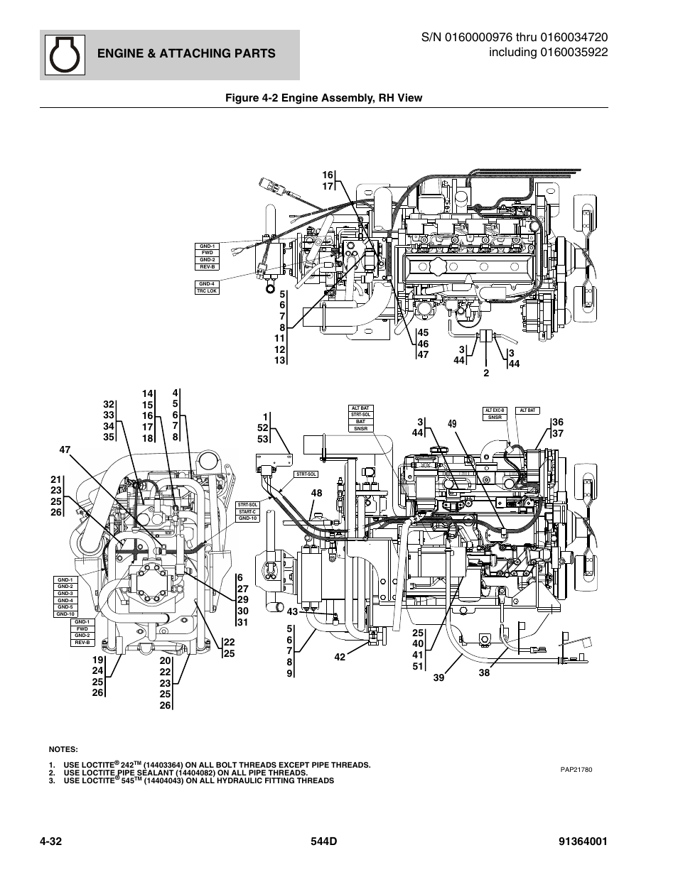 Engine & attaching parts, Figure 4-2 engine assembly, rh view | JLG 544D-10 Parts Manual User Manual | Page 180 / 730