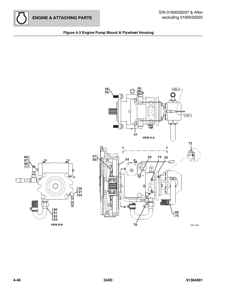 Engine & attaching parts, Figure 4-3 engine pump mount & flywheel housing | JLG 544D-10 Parts Manual User Manual | Page 194 / 730