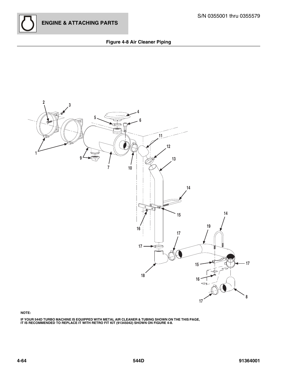 Figure 4-8 air cleaner piping, Air cleaner piping -64 | JLG 544D-10 Parts Manual User Manual | Page 212 / 730