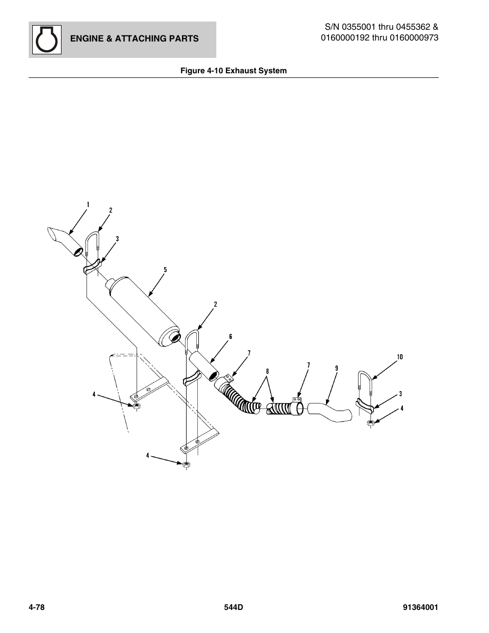 Figure 4-10 exhaust system, Exhaust system -78, Ystem, (see figure 4-10 for details) | St tube, (see figure 4-10 for details) | JLG 544D-10 Parts Manual User Manual | Page 226 / 730