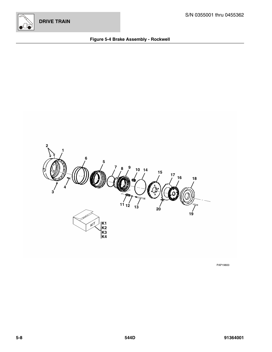 Figure 5-4 brake assembly - rockwell, Brake assembly - rockwell -8, Brake assy, (see figure 5-4 for details) | JLG 544D-10 Parts Manual User Manual | Page 240 / 730
