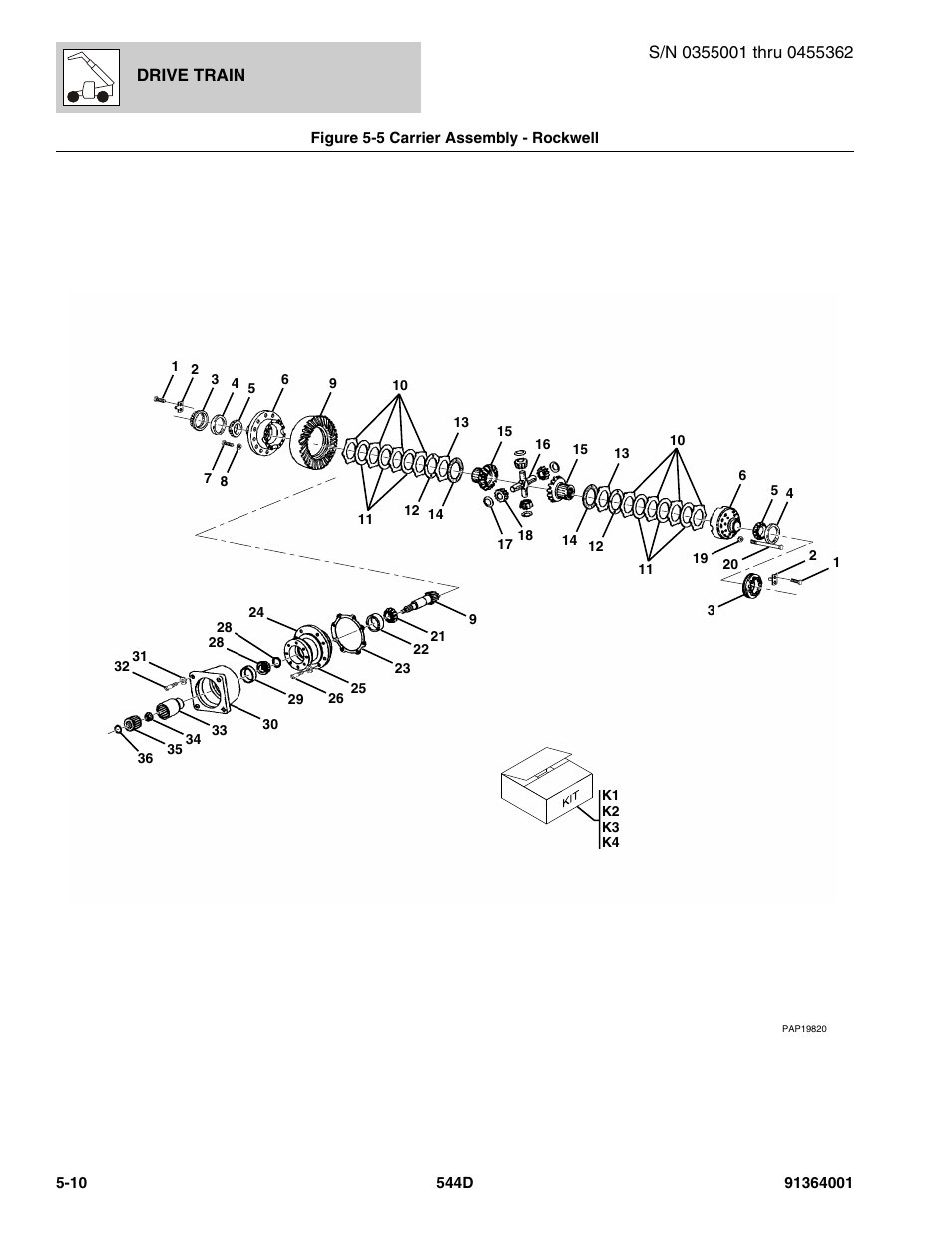 Figure 5-5 carrier assembly - rockwell, Carrier assembly - rockwell -10, Carrier assy, (see figure 5-5 for details) | JLG 544D-10 Parts Manual User Manual | Page 242 / 730