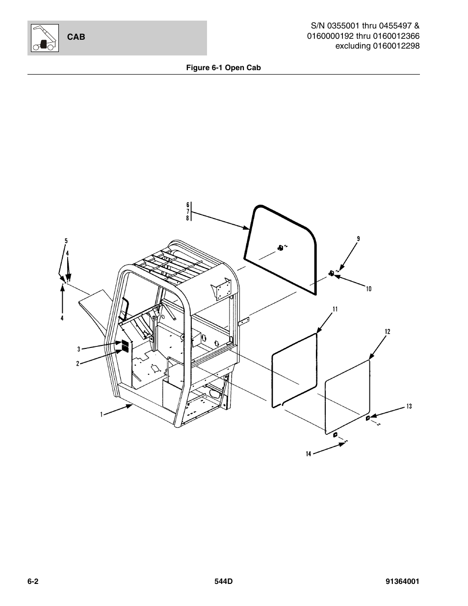 Figure 6-1 open cab, Open cab -2, See figure 6-1 for details) | 98) , (see figure 6-1 for details), Pen cab, (see figure 6-1 for details), Ver, (see figure 6-1 for details), Fender | JLG 544D-10 Parts Manual User Manual | Page 268 / 730