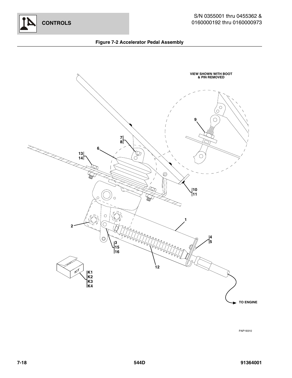 Figure 7-2 accelerator pedal assembly, Accelerator pedal assembly -18, L assy, (see figure 7-2 for details) | Al, (see figure 7-2 for details), Controls | JLG 544D-10 Parts Manual User Manual | Page 332 / 730