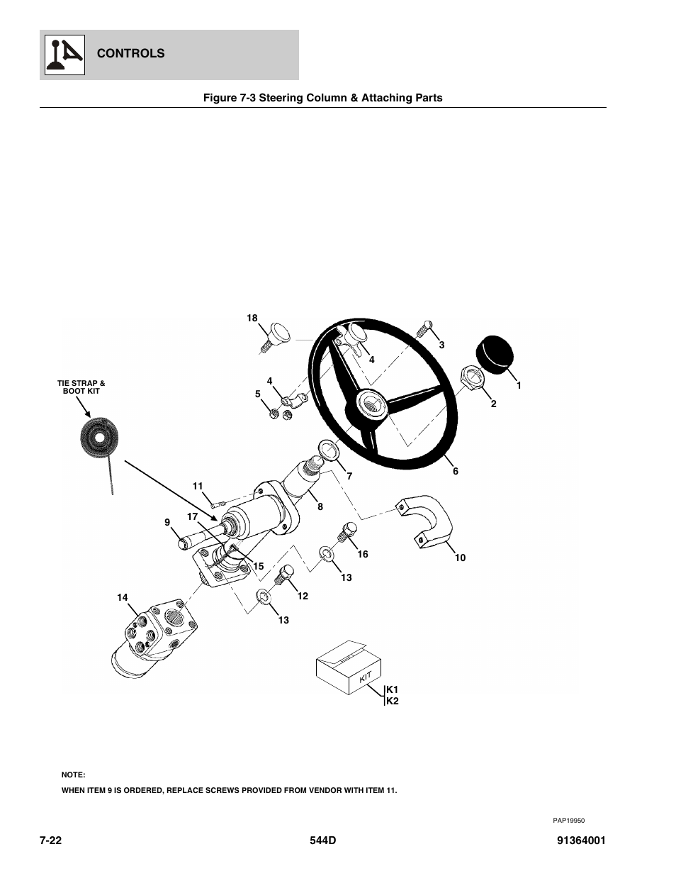 Figure 7-3 steering column & attaching parts, Steering column & attaching parts -22, Controls | JLG 544D-10 Parts Manual User Manual | Page 336 / 730