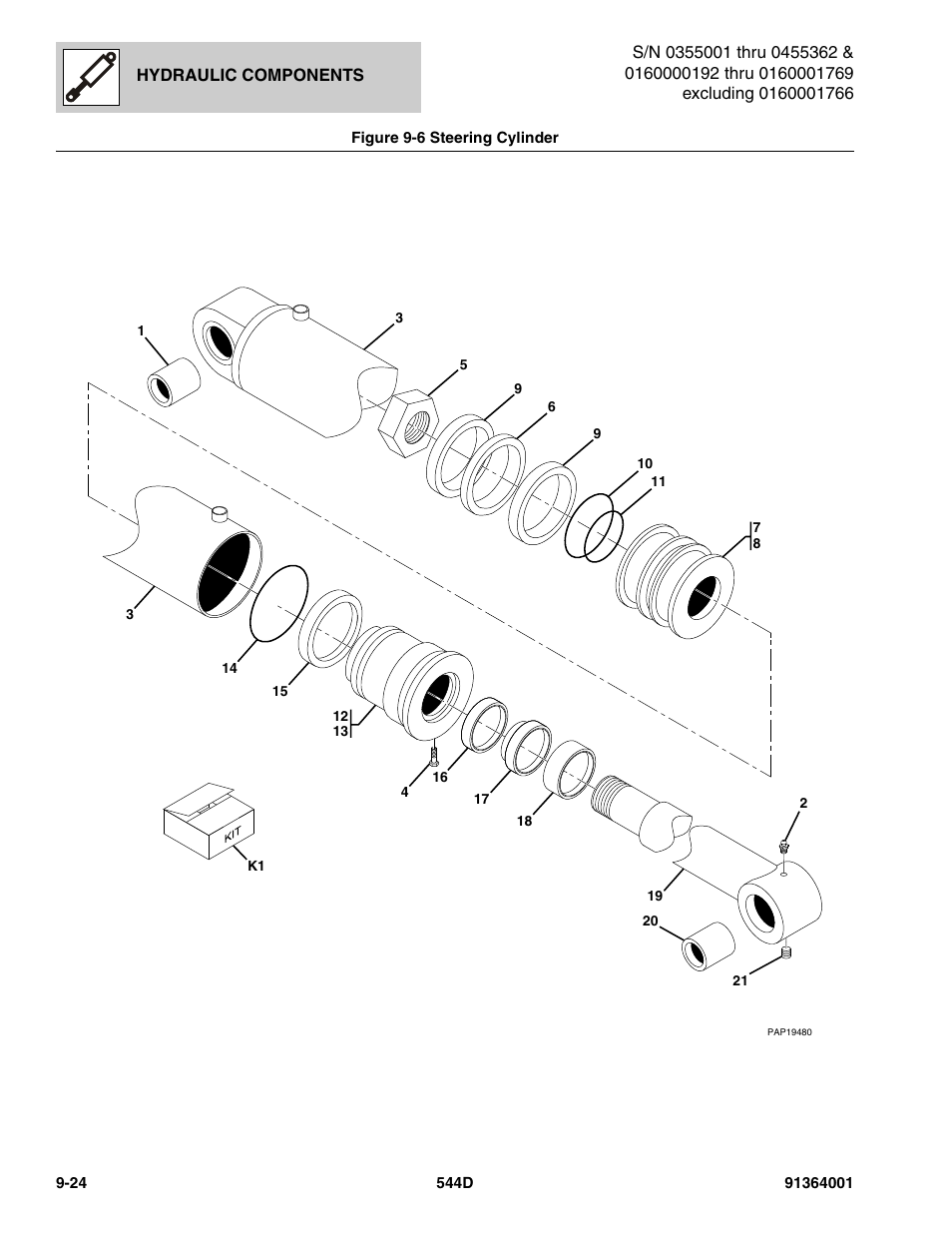 Figure 9-6 steering cylinder, Steering cylinder -24, Er, (see figure 9-6 for details) | JLG 544D-10 Parts Manual User Manual | Page 450 / 730