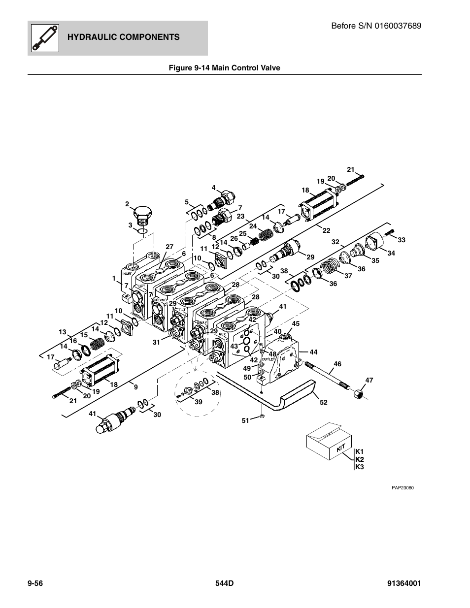 Figure 9-14 main control valve, Main control valve -56, Ve, (see figure 9-14 for details) | Assy, (see figure 9-14 for details) | JLG 544D-10 Parts Manual User Manual | Page 482 / 730