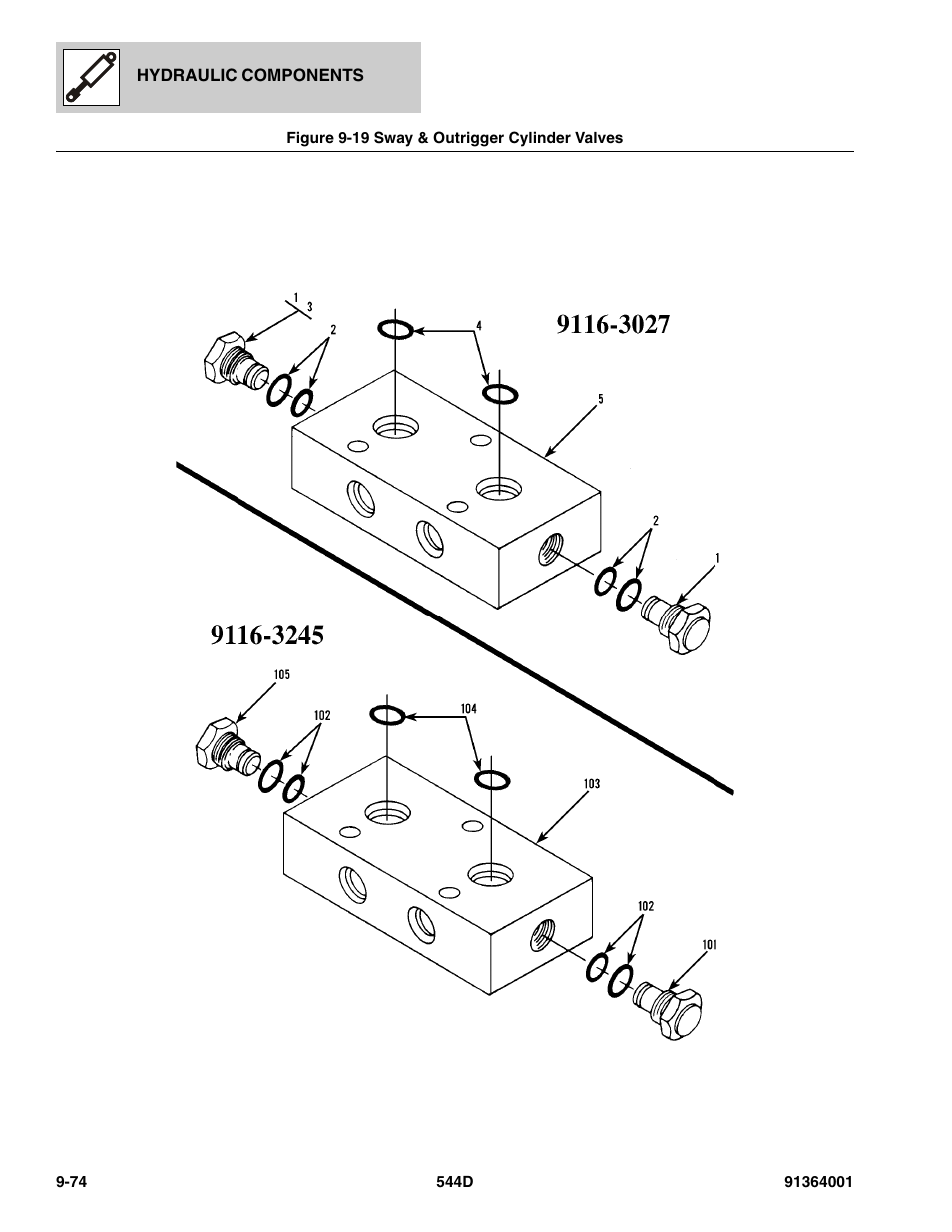 Figure 9-19 sway & outrigger cylinder valves, Sway & outrigger cylinder valves -74, Ve, (see figure 9-19 for details) | JLG 544D-10 Parts Manual User Manual | Page 500 / 730