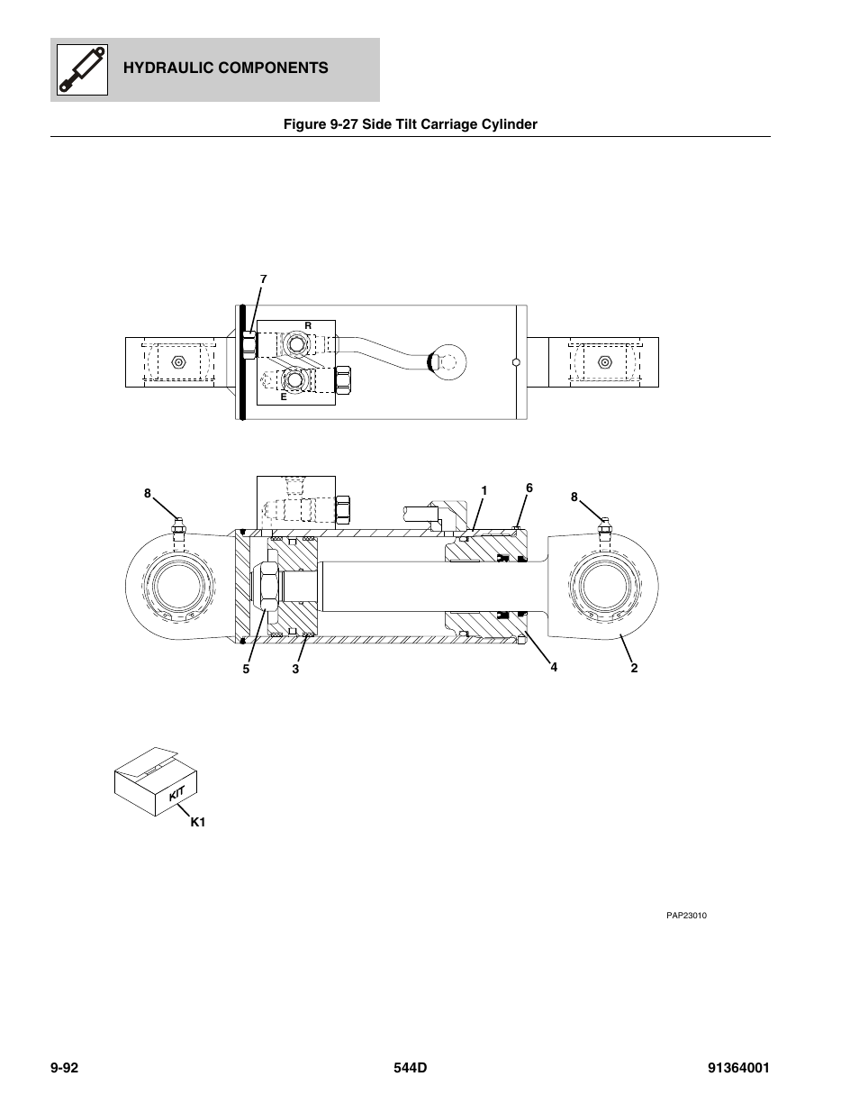 Figure 9-27 side tilt carriage cylinder, Side tilt carriage cylinder -92 | JLG 544D-10 Parts Manual User Manual | Page 518 / 730