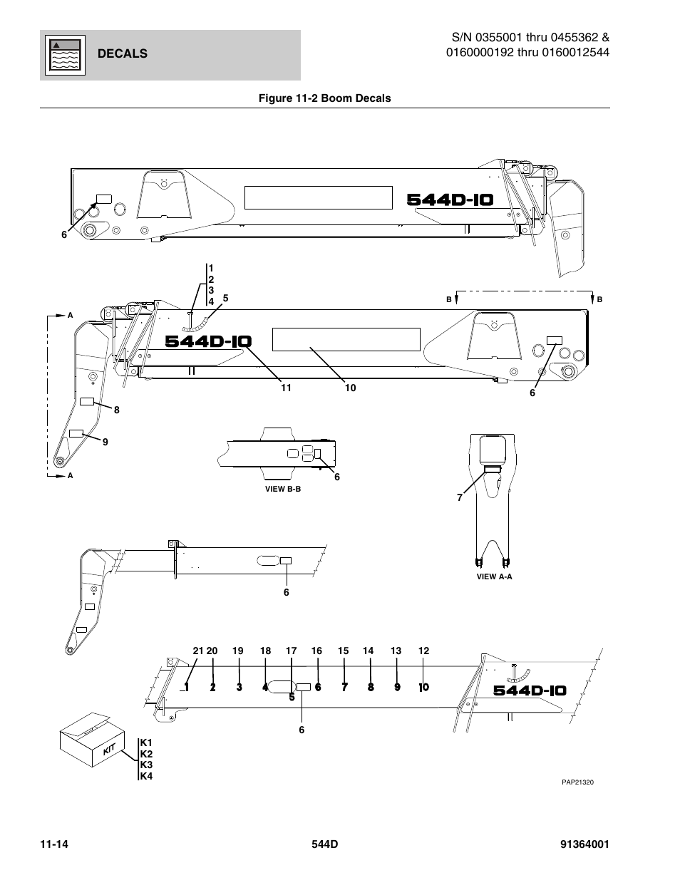 Figure 11-2 boom decals, Boom decals -14, 4 on figure 11-2 | Figure 11-2) | JLG 544D-10 Parts Manual User Manual | Page 570 / 730