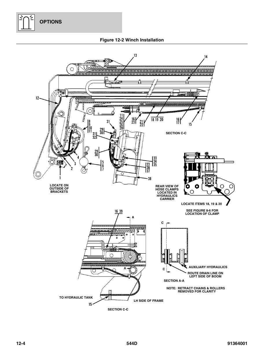 Figure 12-2 winch installation, Winch installation -4, Options | JLG 544D-10 Parts Manual User Manual | Page 578 / 730