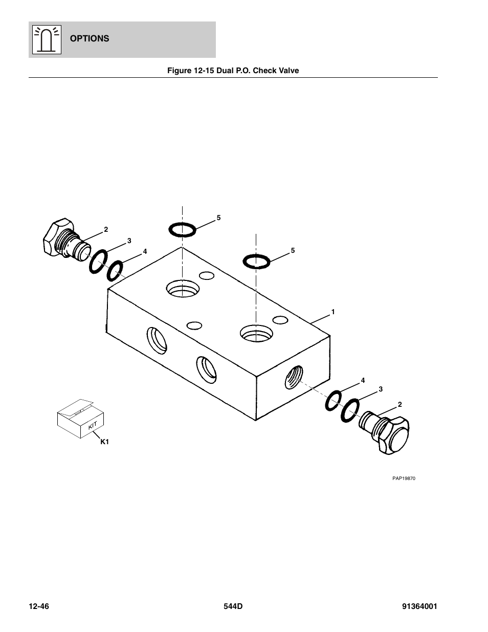 Figure 12-15 dual p.o. check valve, Dual p.o. check valve -46 | JLG 544D-10 Parts Manual User Manual | Page 620 / 730