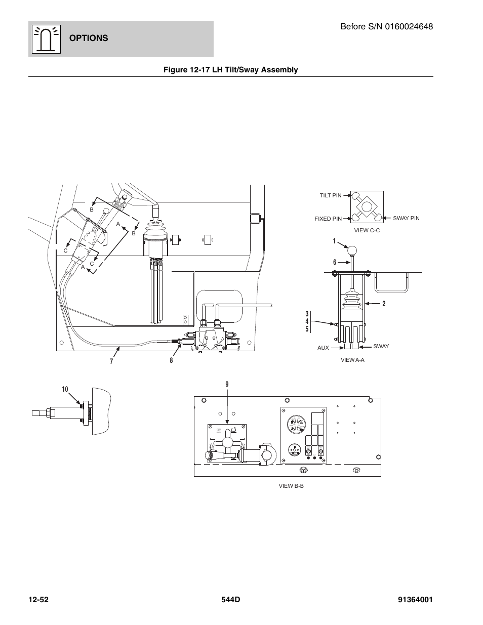 Figure 12-17 lh tilt/sway assembly, Lh tilt/sway assembly -52, Options | Park brake | JLG 544D-10 Parts Manual User Manual | Page 626 / 730
