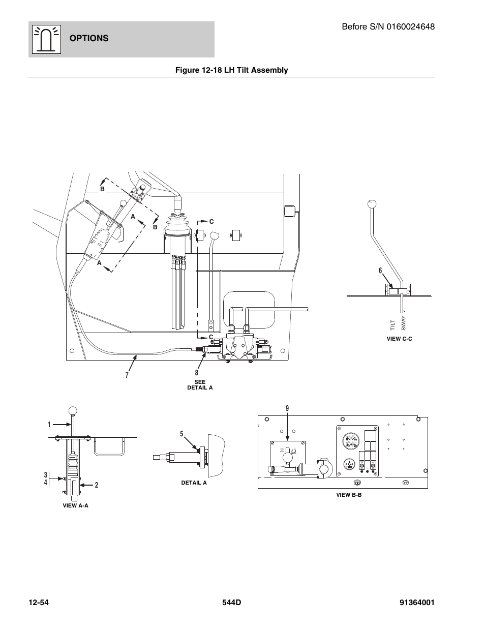 Figure 12-18 lh tilt assembly, Lh tilt assembly -54, Options | Park brake, Ca a b b | JLG 544D-10 Parts Manual User Manual | Page 628 / 730