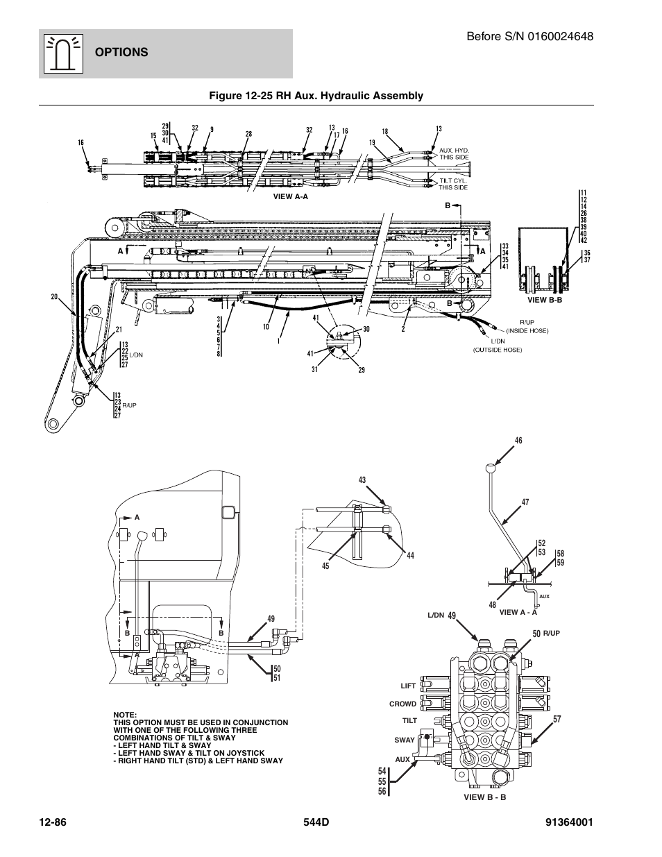 Figure 12-25 rh aux. hydraulic assembly, Rh aux. hydraulic assembly -86, Options | JLG 544D-10 Parts Manual User Manual | Page 660 / 730