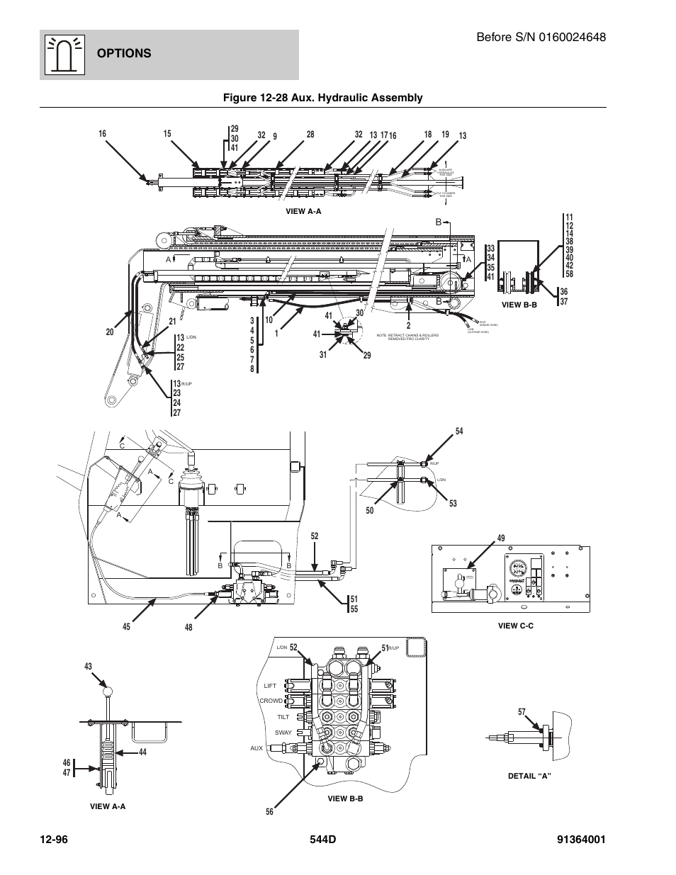 Figure 12-28 aux. hydraulic assembly, Aux. hydraulic assembly -96, Options | JLG 544D-10 Parts Manual User Manual | Page 670 / 730