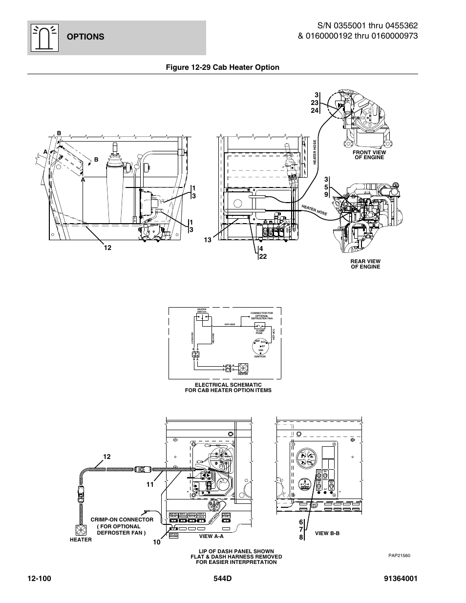 Figure 12-29 cab heater option, Cab heater option -100, Options | Ba b a, Park brake, Gr o, Acc-c a u xl t, Ab b | JLG 544D-10 Parts Manual User Manual | Page 674 / 730