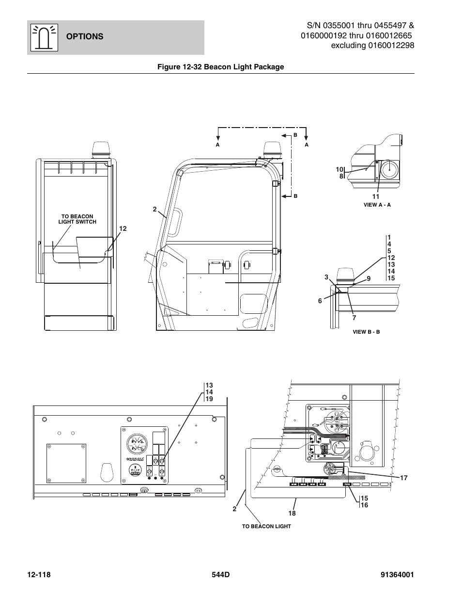 Figure 12-32 beacon light package, Beacon light package -118, Options | Acc-c auxl t, Ign acc acc bat ba t ign st | JLG 544D-10 Parts Manual User Manual | Page 692 / 730