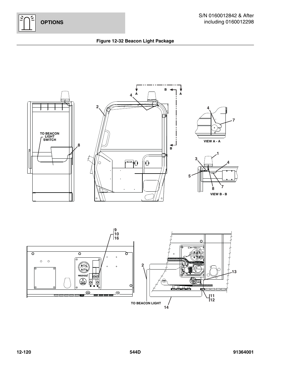 Options, Figure 12-32 beacon light package, Start aid | Beacon, Park brake, Drive, Acc-c au xl t | JLG 544D-10 Parts Manual User Manual | Page 694 / 730